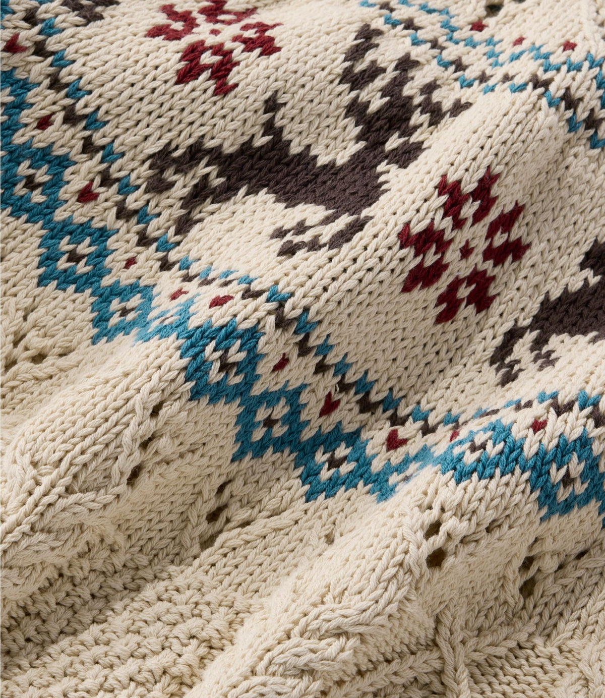 Women's Signature Cotton Fisherman Sweater, Crewneck Fair Isle