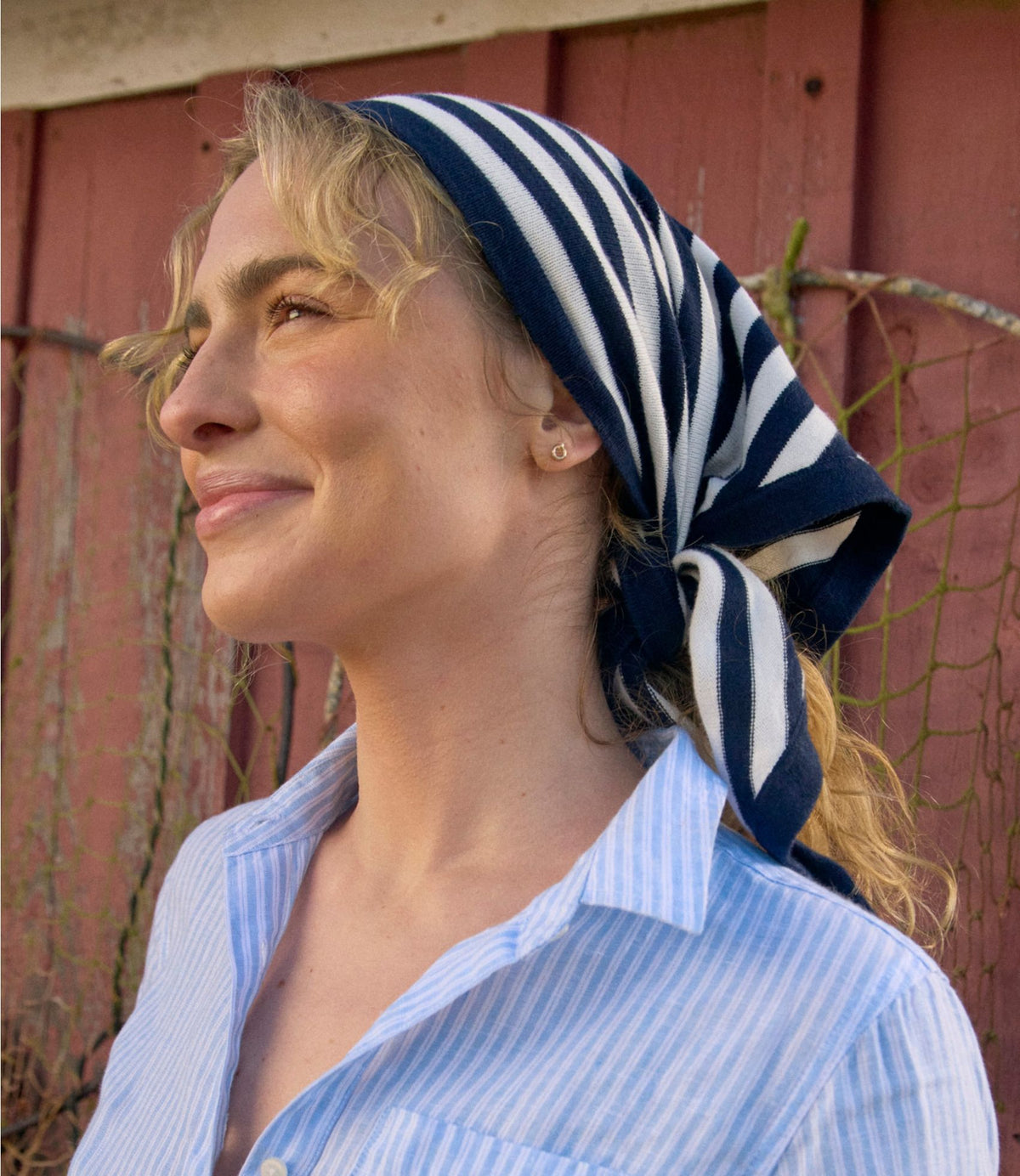 Women's Cotton/Cashmere Knit Triangle Scarf, Striped