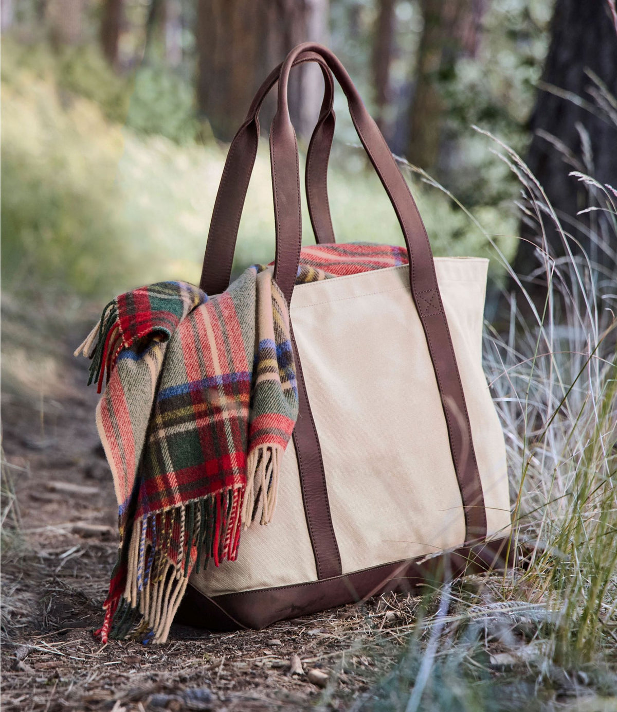 Leather-Trim Waxed Canvas Tote
