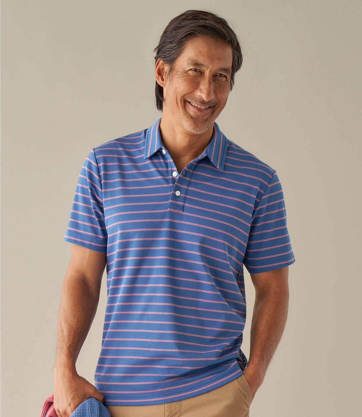 Men's Comfort Stretch Performance® Polo, Short-Sleeve, Slightly Fitted, Stripe