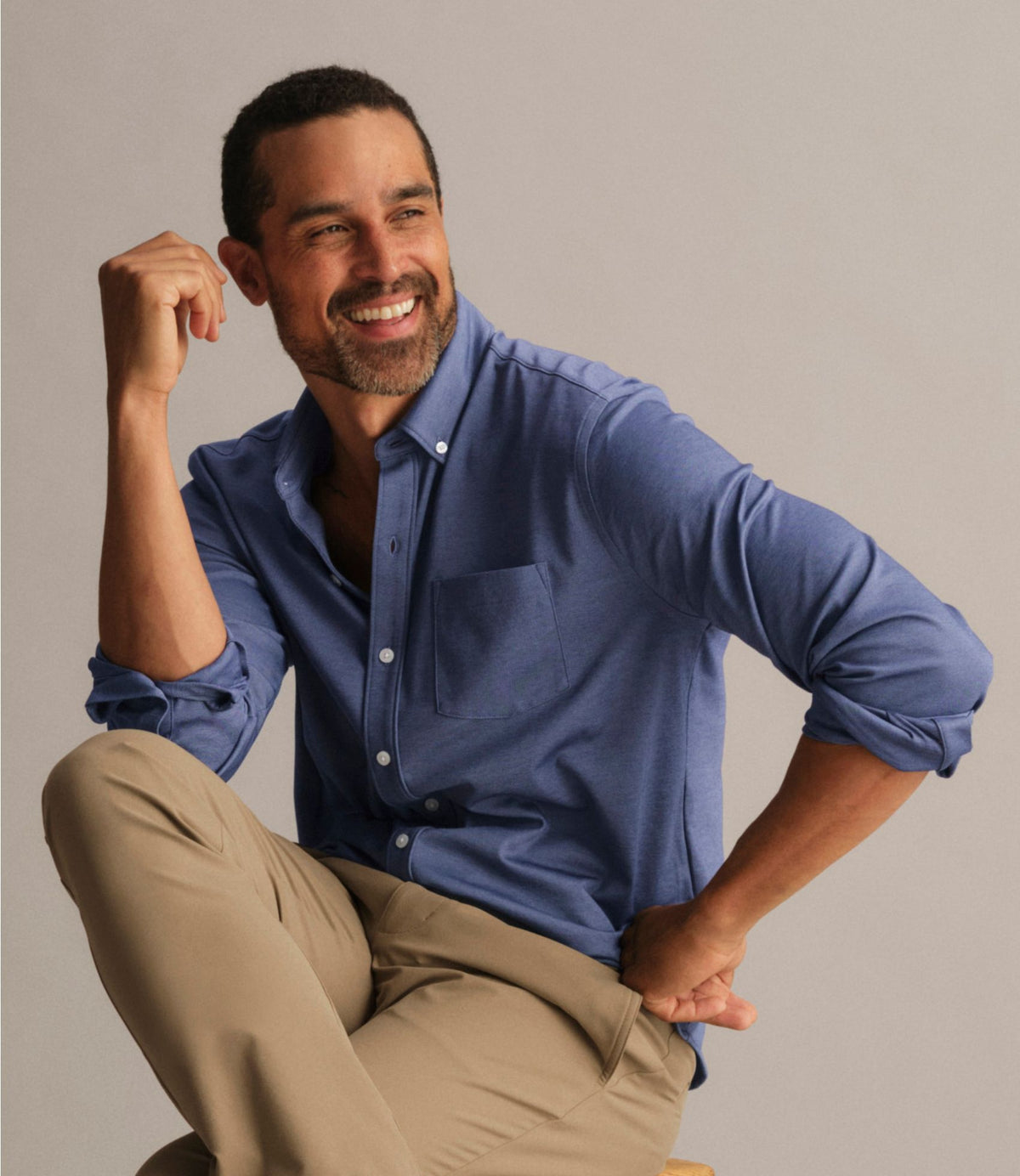 Men's Comfort Stretch Performance® Button-Front Knit Shirt, Long-Sleeve