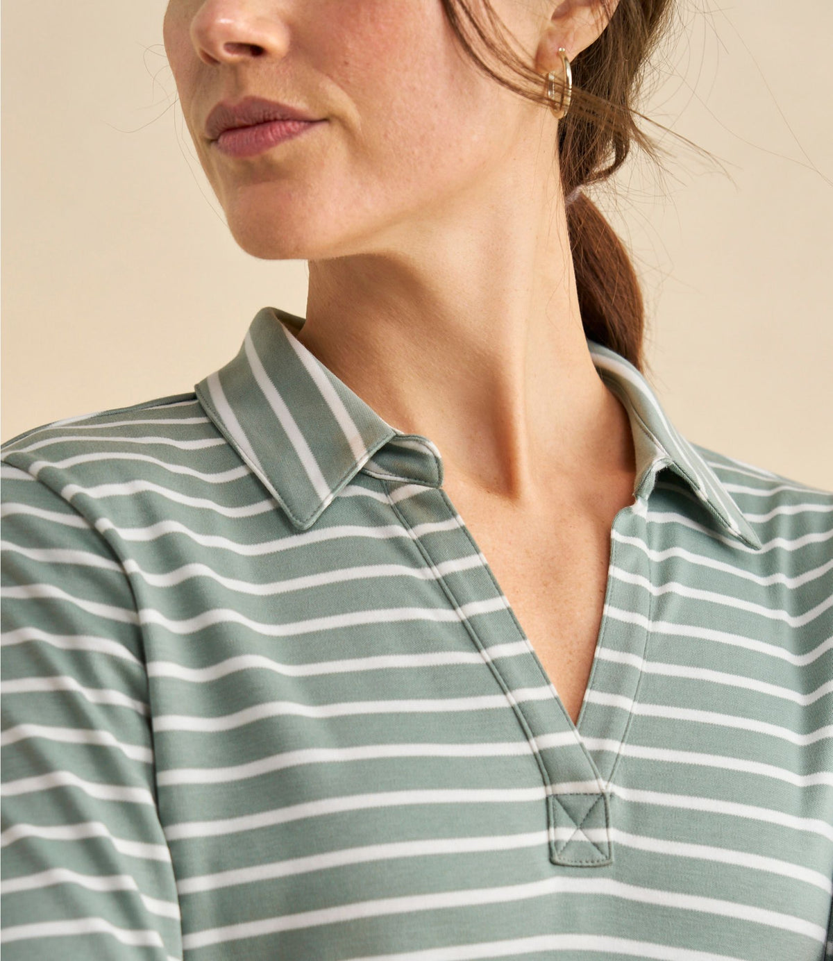 Women's Pima Cotton Tee, Three-Quarter-Sleeve Polo Stripe