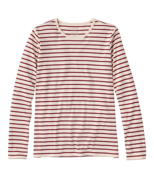 Women's Pima Cotton Tee, Long-Sleeve Crewneck Stripe