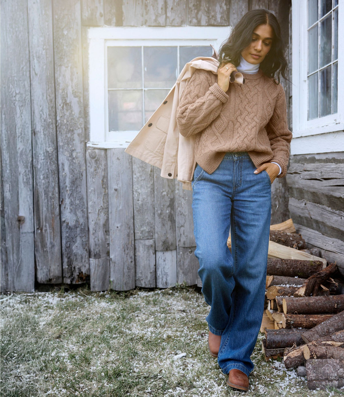 Women's Signature Wool-Blend Fisherman Sweater, Crewneck