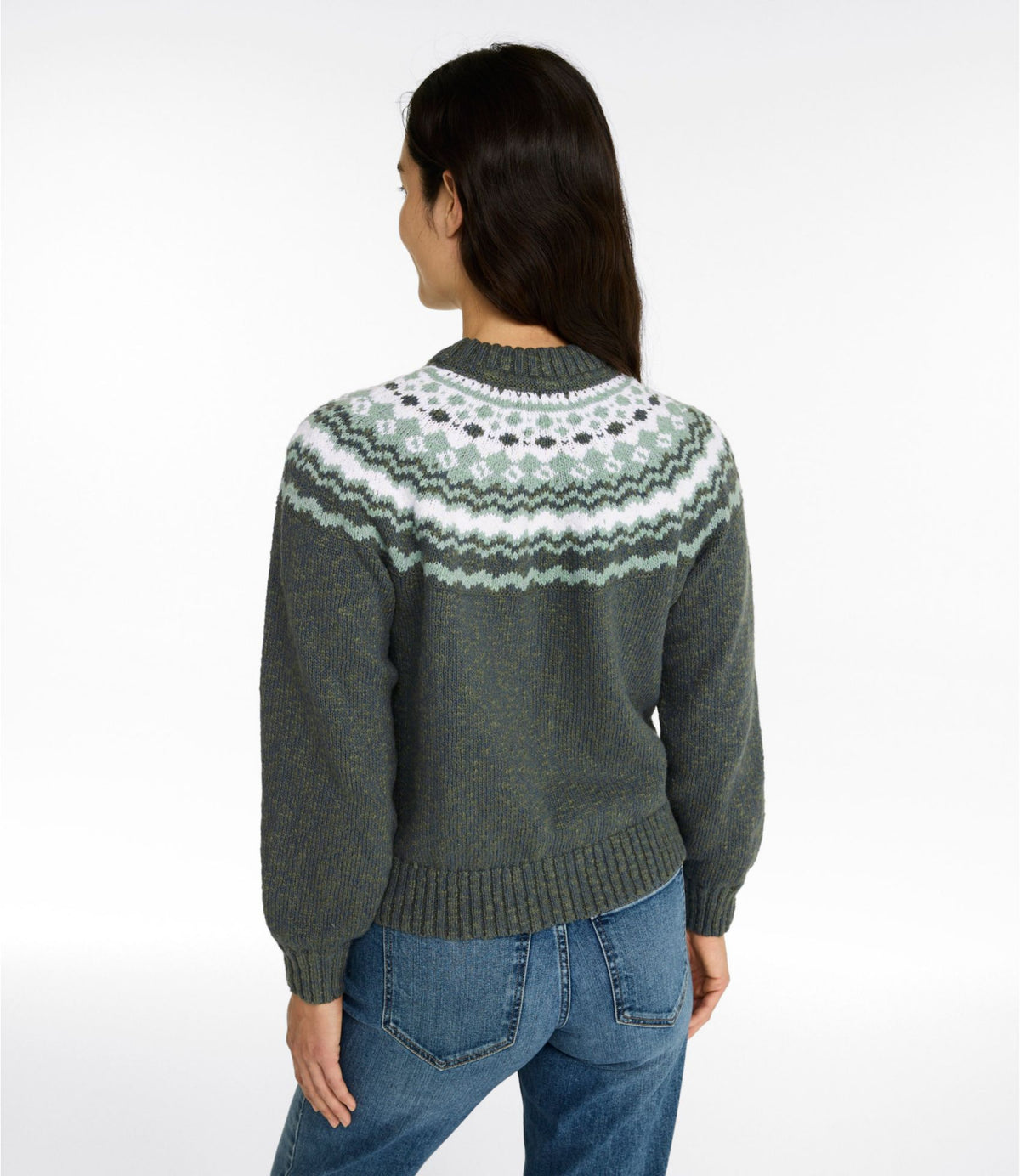Women's Cotton Ragg Sweater, Relaxed Crewneck Fair Isle Yoke