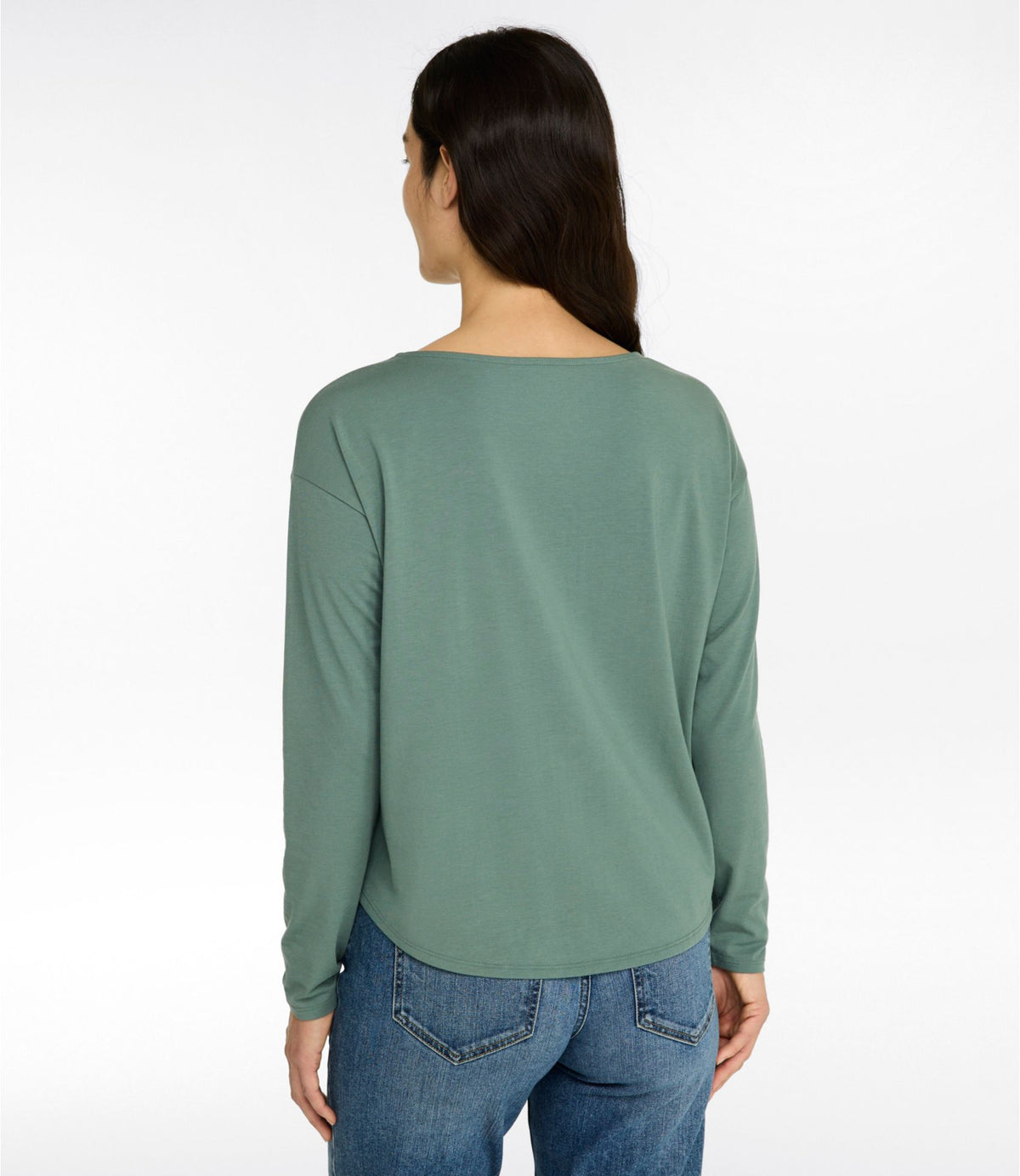 Women's Soft Stretch Supima-Blend Tee, Long Dolman-Sleeve Jewelneck