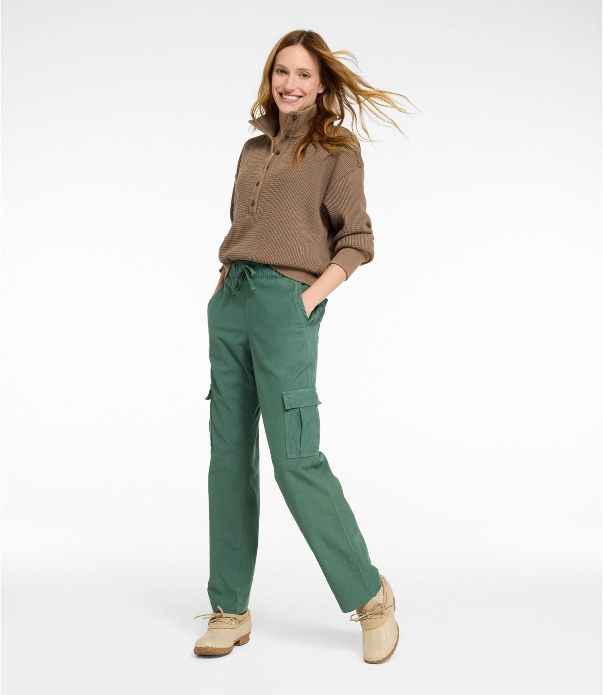 Women's Sunwashed Cotton-Blend Pull-On Pants, Mid-Rise Cargo