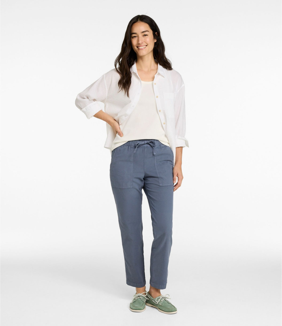 Women's Sunwashed Cotton-Blend Pull-On Pants, Mid-Rise Ankle