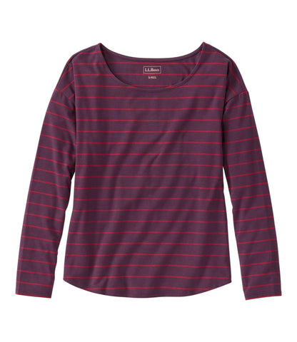 Women's Soft Stretch Supima-Blend Tee, Long Dolman-Sleeve Jewelneck Stripe