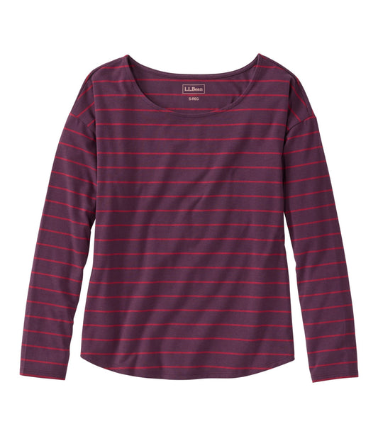 Women's Soft Stretch Supima-Blend Tee, Long Dolman-Sleeve Jewelneck Stripe