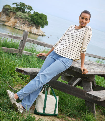 Women's Soft Stretch Supima-Blend Tee, Long Dolman-Sleeve Jewelneck Stripe