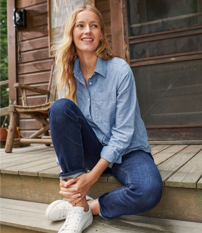 Women's Essential Cotton Shirt, Chambray Long Sleeve