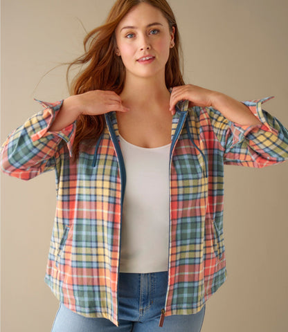 Women's Scotch Plaid Flannel Shirt, Relaxed Zip Hoodie