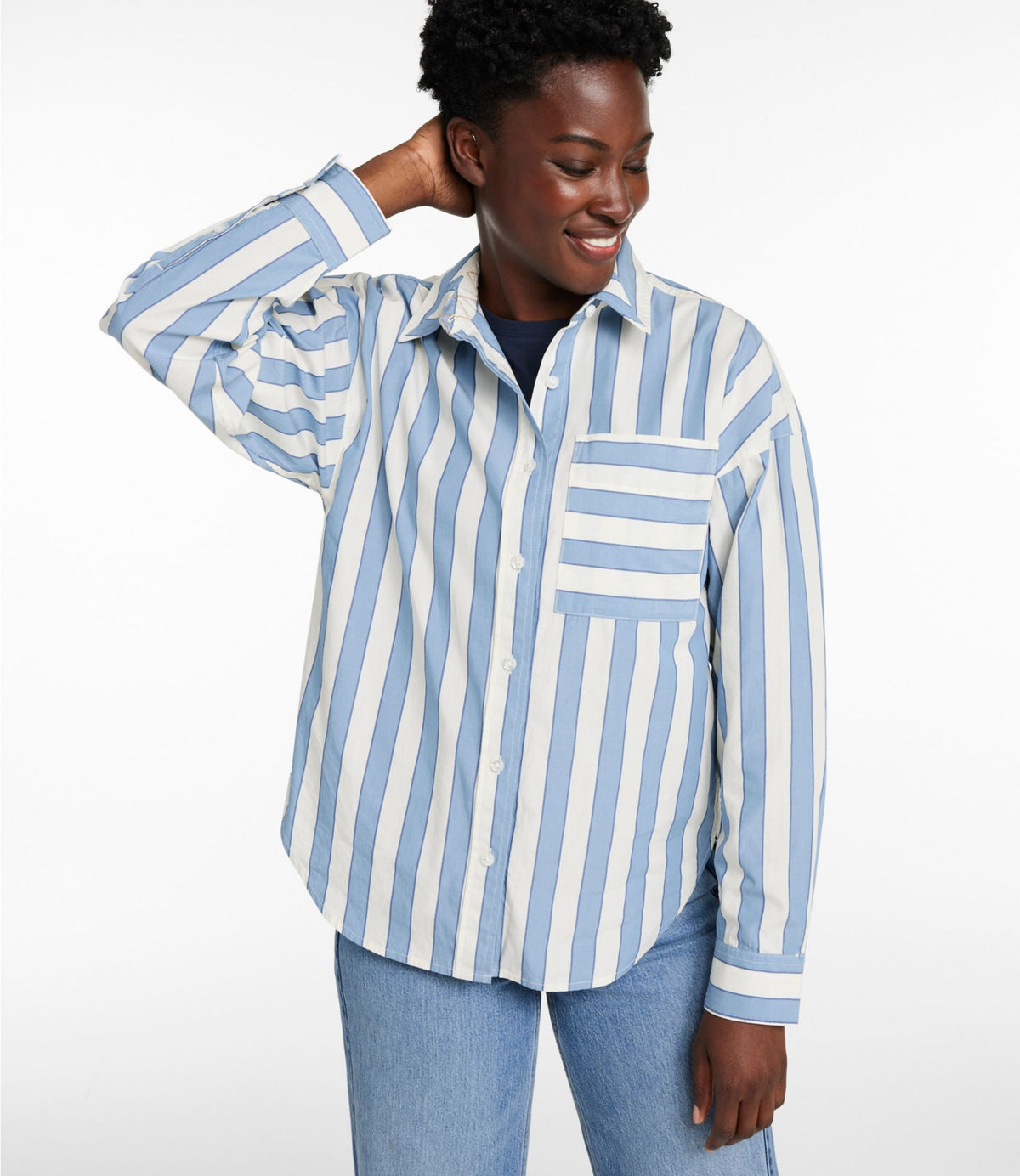 Women's Signature Premium Essential Poplin Shirt, Long-Sleeve Novelty Stripe
