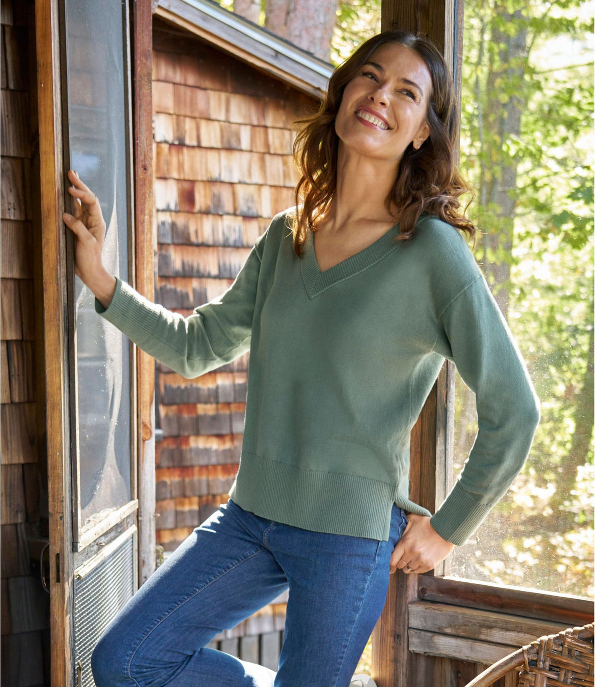 Women's Cotton/Cashmere Sweater, V-Neck