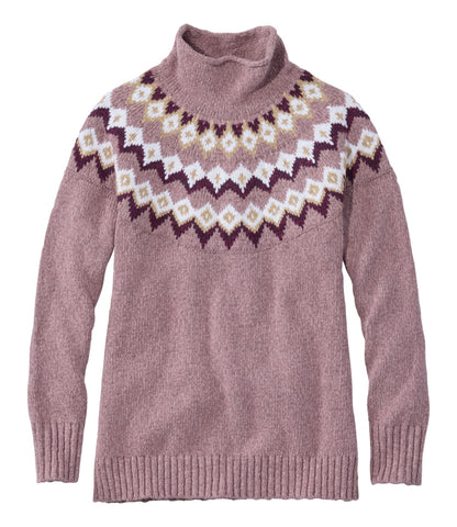Women's Cotton Ragg Sweater, Funnelneck Pullover Fair Isle