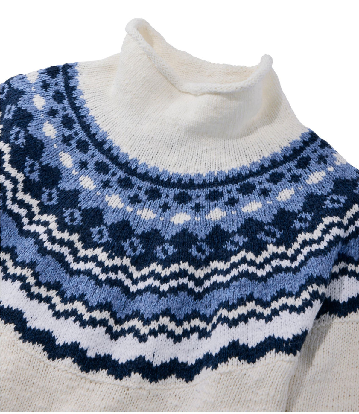 Women's Cotton Ragg Sweater, Funnelneck Pullover Fair Isle