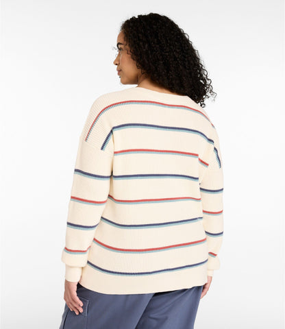Women's Sunwashed Waffle Sweater, Pullover Stripe