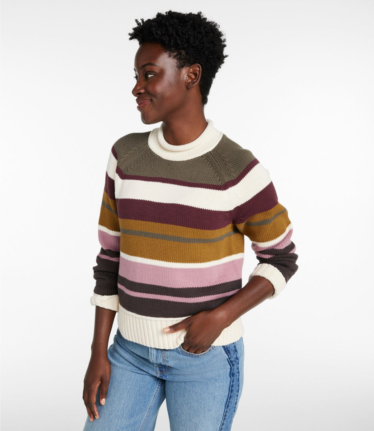 Women's Signature Original Cotton Sweater, Rollneck Stripe