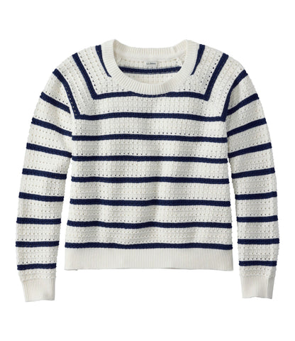 Women's Sunwashed Openwork Sweater, Crewneck Stripe
