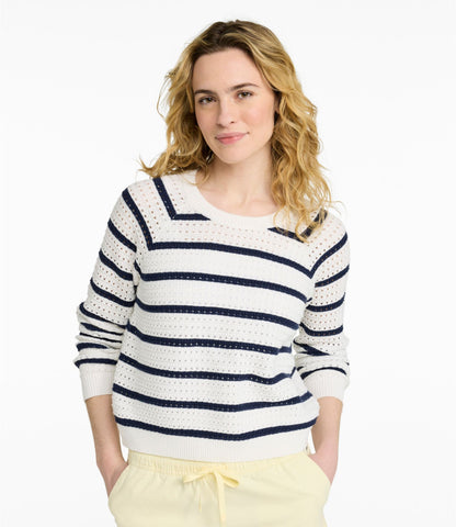 Women's Sunwashed Openwork Sweater, Crewneck Stripe