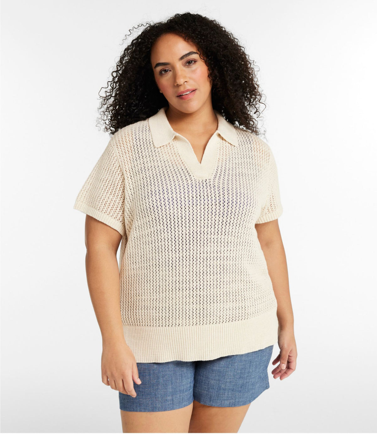 Women's Organic Cotton Slub Pointelle Sweater, Polo