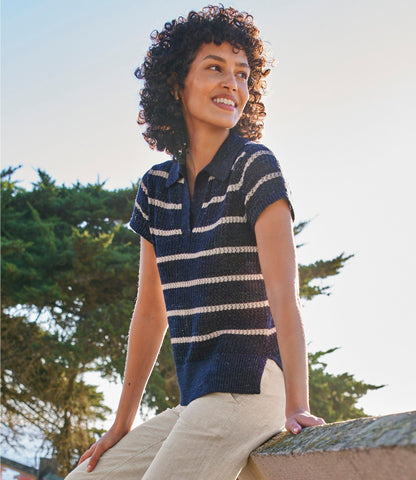 Women's Organic Cotton Slub Pointelle Sweater, Polo