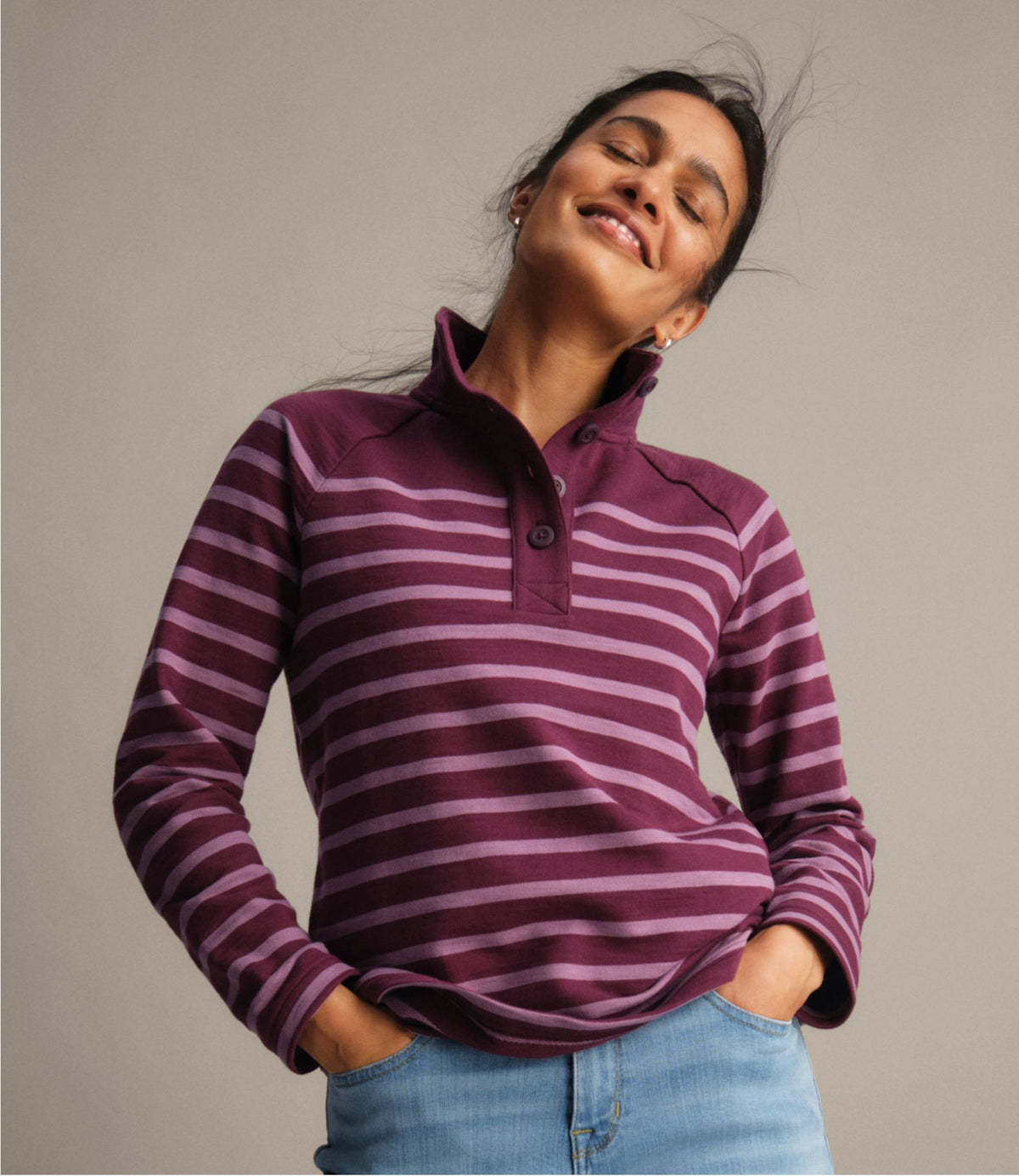 Women's Peaks Island Button Mockneck, Stripe