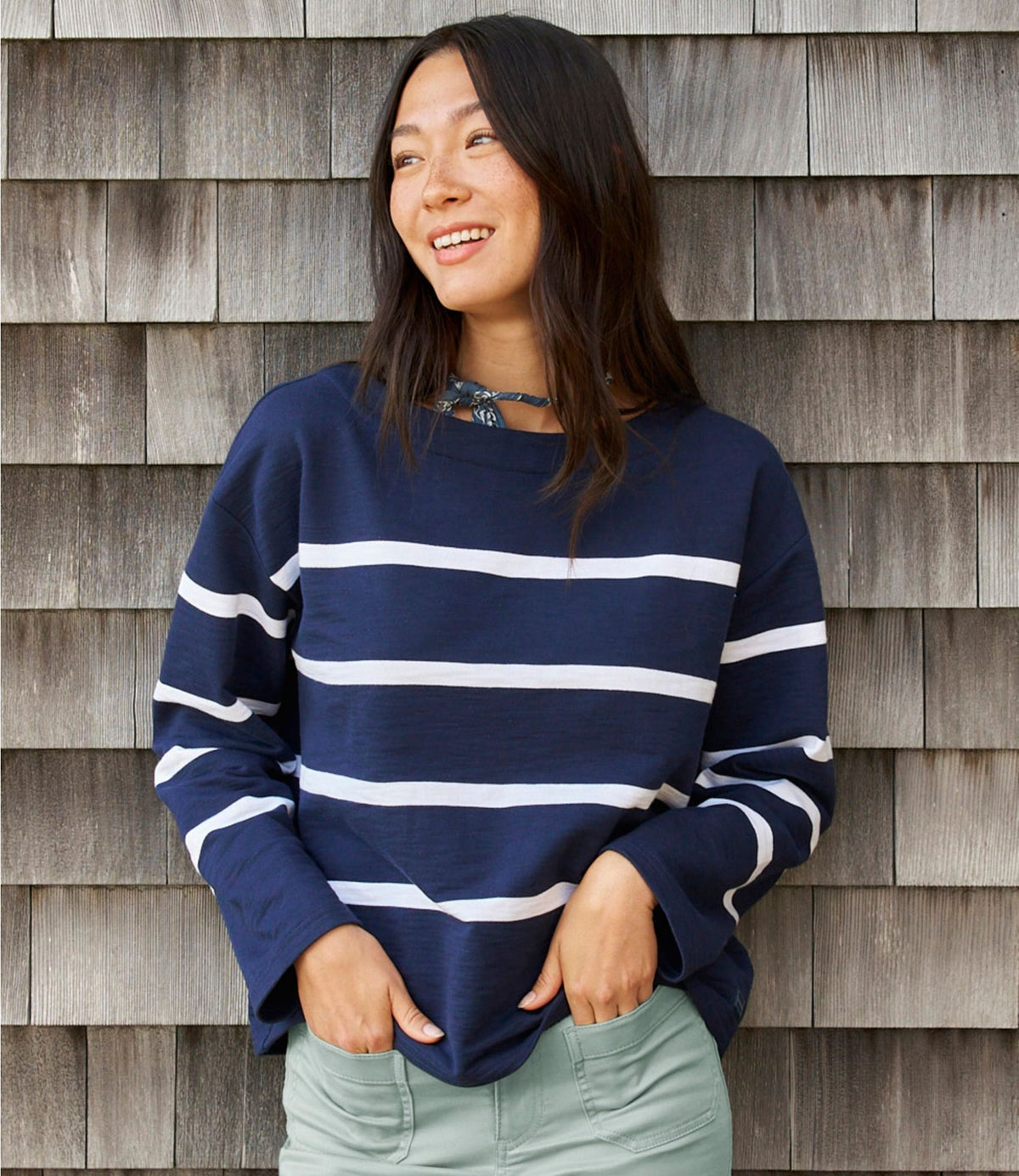 Women's Peaks Island Top, Relaxed Boatneck Long-Sleeve Stripe