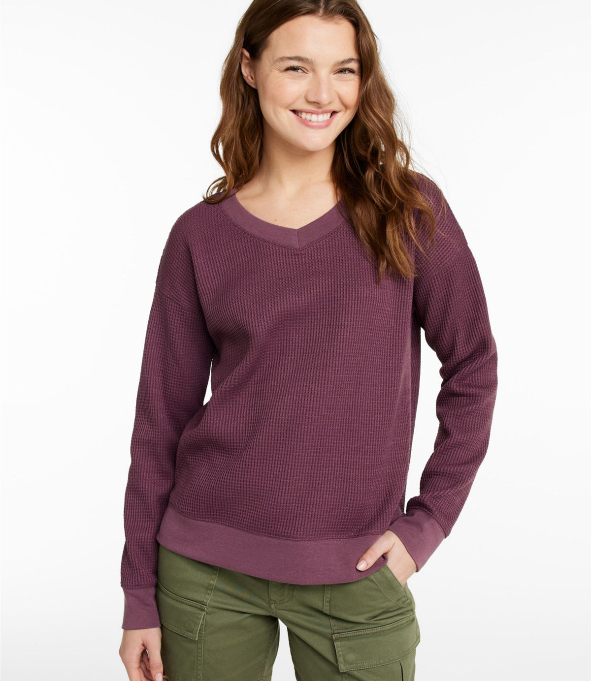 Women's Birchwood Brushed Waffle Top, V-Neck