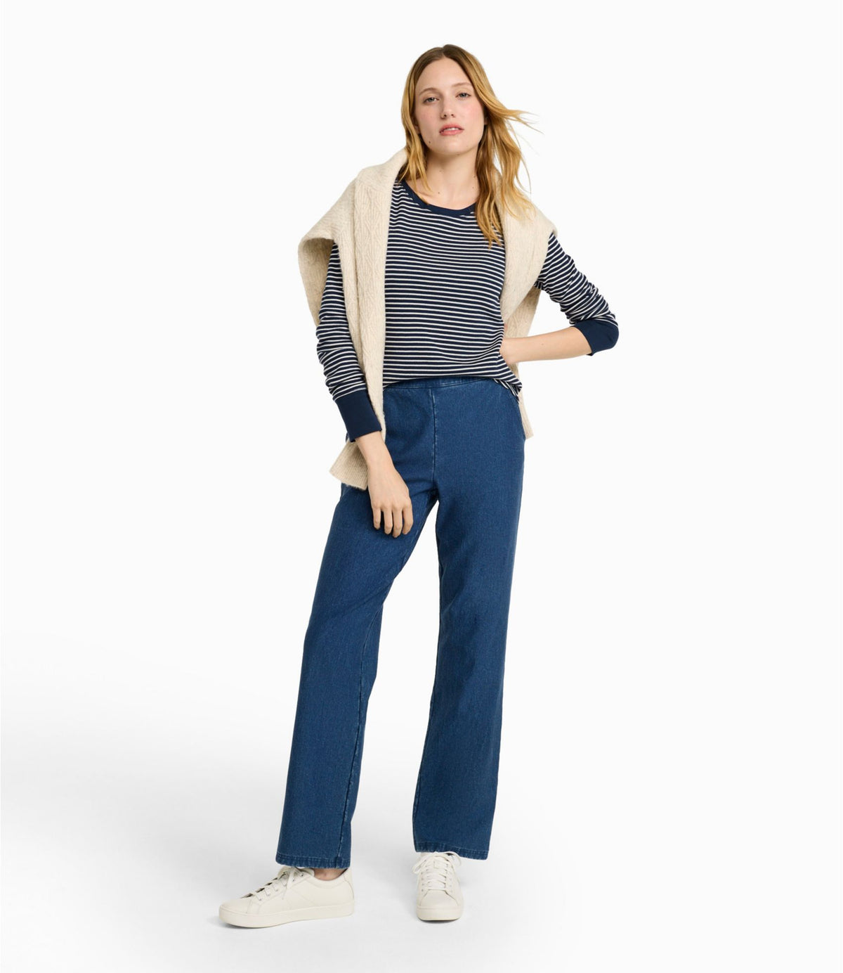 Women's Perfect Fit Pants, Denim Straight-Leg Fleece-Backed