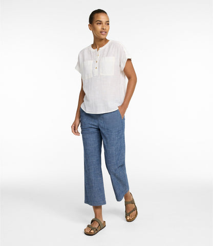 Women's Lakewashed Pull-On Chinos, Mid-Rise Wide-Leg Crop Chambray