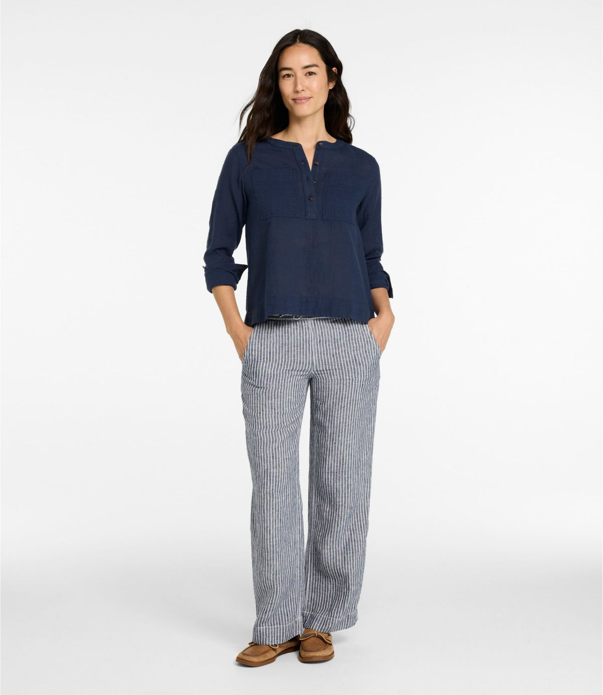 Women's Premium Washable Linen Pull-On Pants, Stripe
