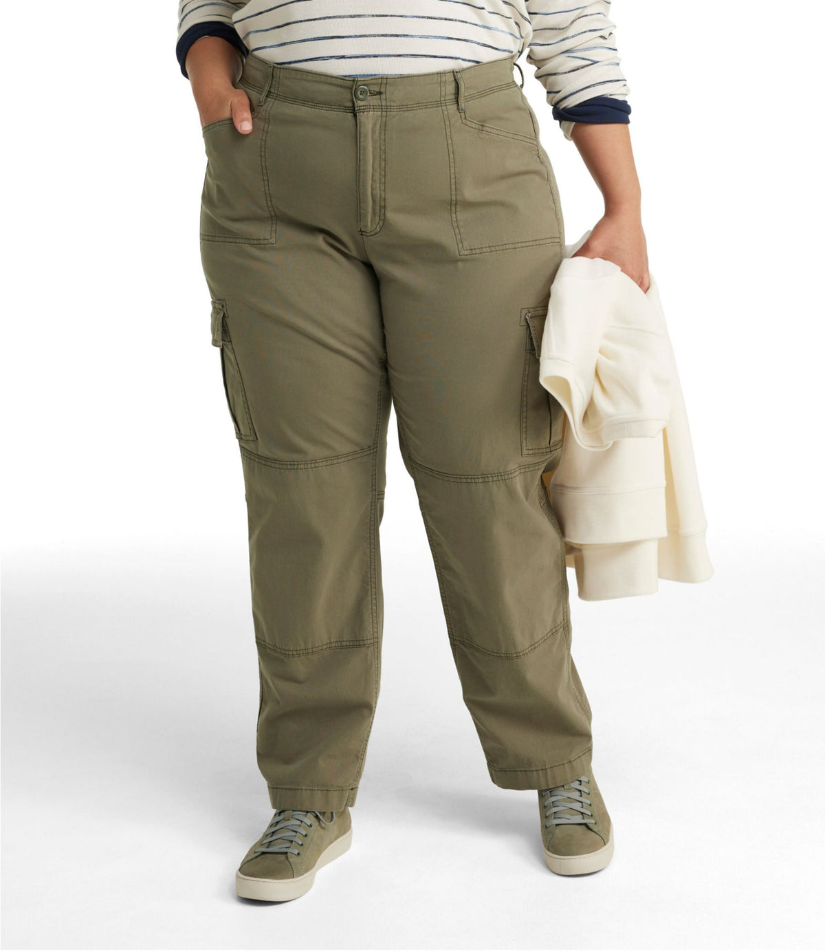 Women's Stretch Canvas Cargo Pants, Mid-Rise Straight-Leg