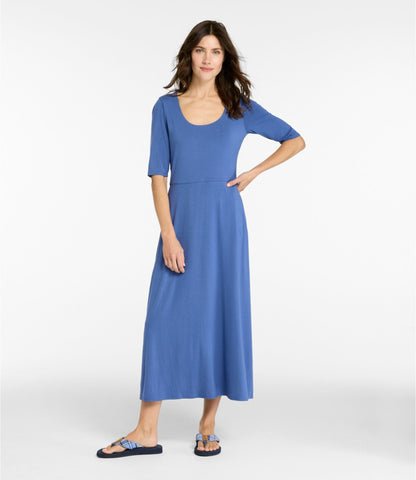 Women's Summer Knit Dress, Three-Quarter-Sleeve Scoopneck