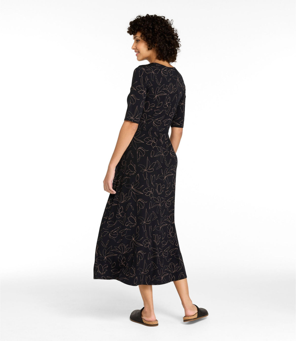 Women's Summer Knit Dress, Three-Quarter-Sleeve Scoopneck Print