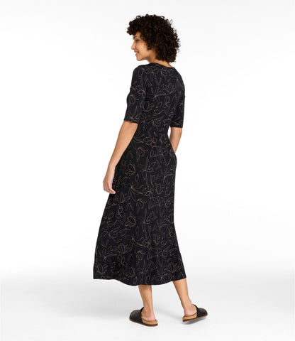 Women's Summer Knit Dress, Three-Quarter-Sleeve Scoopneck Print