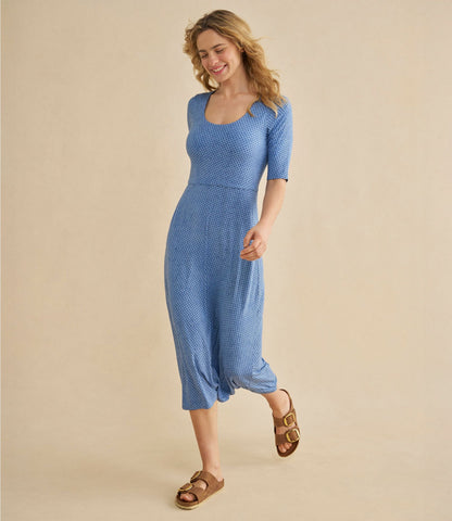 Women's Summer Knit Dress, Three-Quarter-Sleeve Scoopneck Print