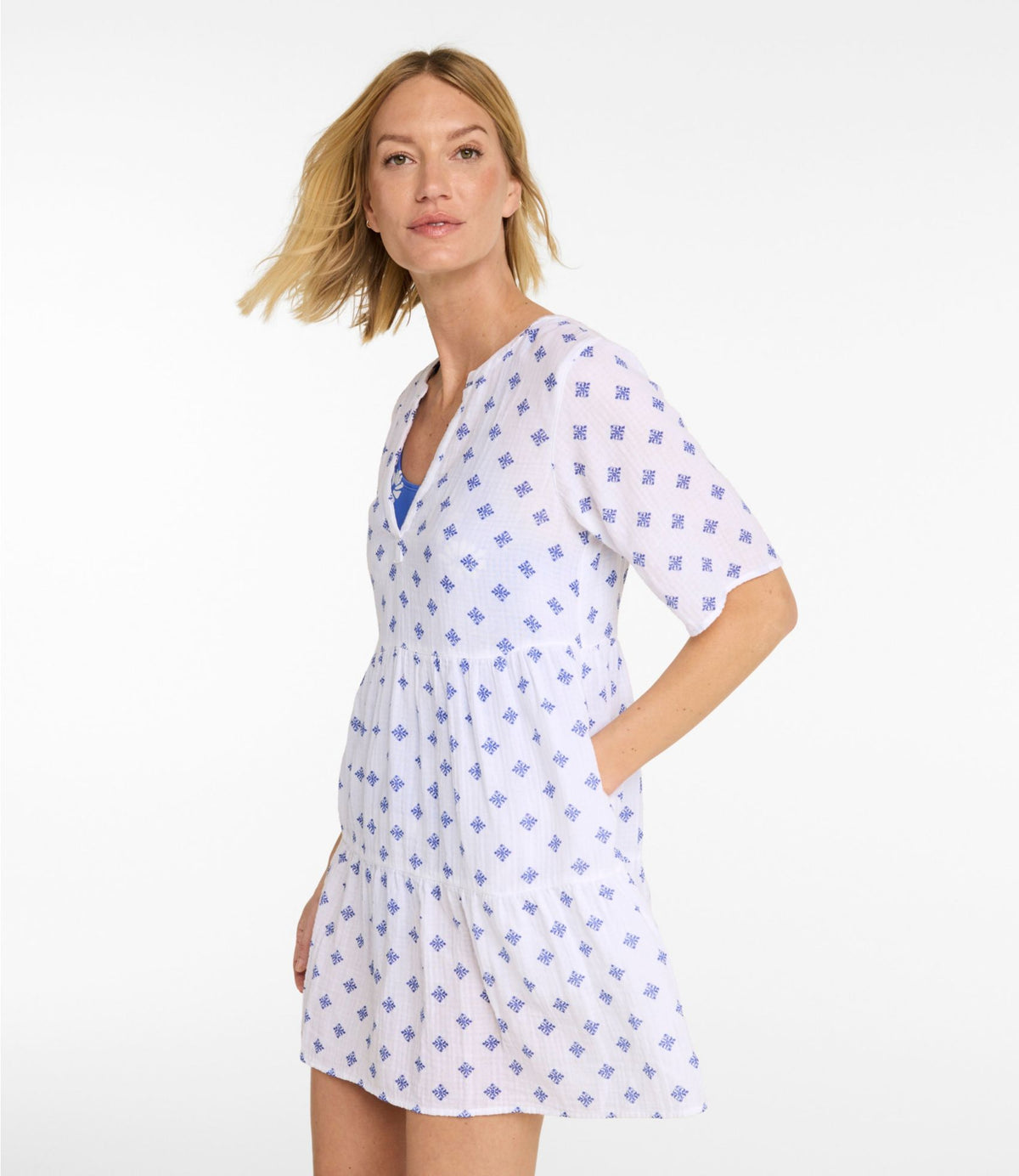 Women's Cloud Gauze Cover-Up, Tiered Dress Print