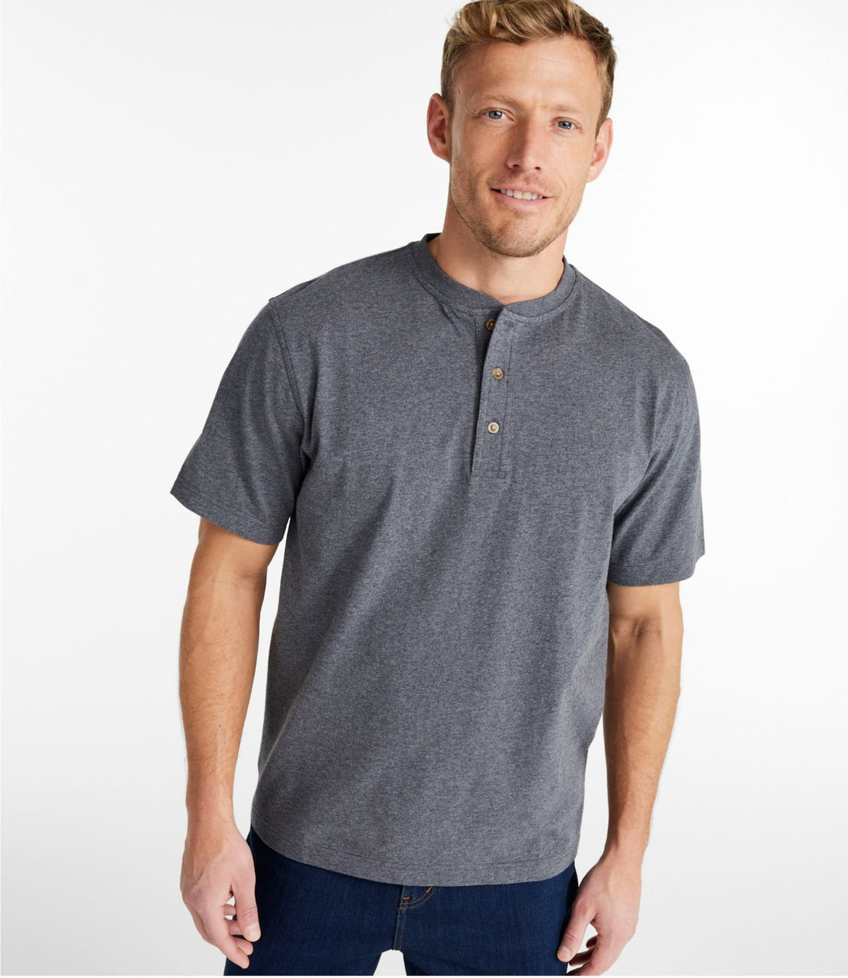 Men's Carefree Unshrinkable Tee, Traditional Fit, Henley