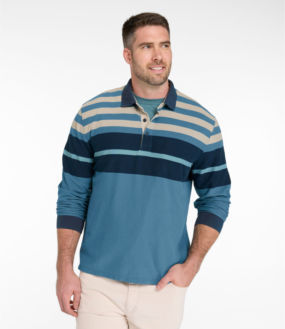 Men's Casco Bay Rugged Polo, Long-Sleeve, Stripe