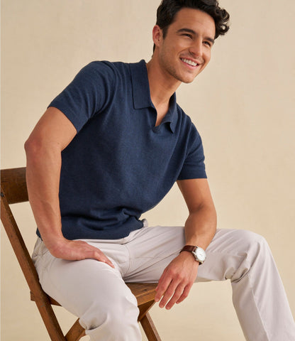Men's All Seasons Cotton Blend Sweater, Short-Sleeve Polo