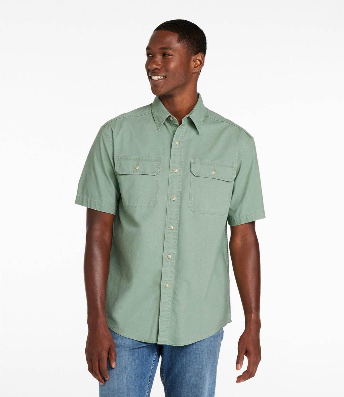 Men's Sunwashed Canvas Shirt, Traditional Fit Short-Sleeve