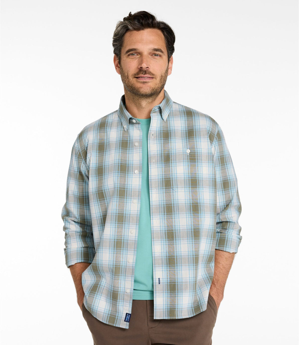 Men's Comfort Stretch® Chambray Shirt, Traditional Untucked Fit, Long-Sleeve, Print