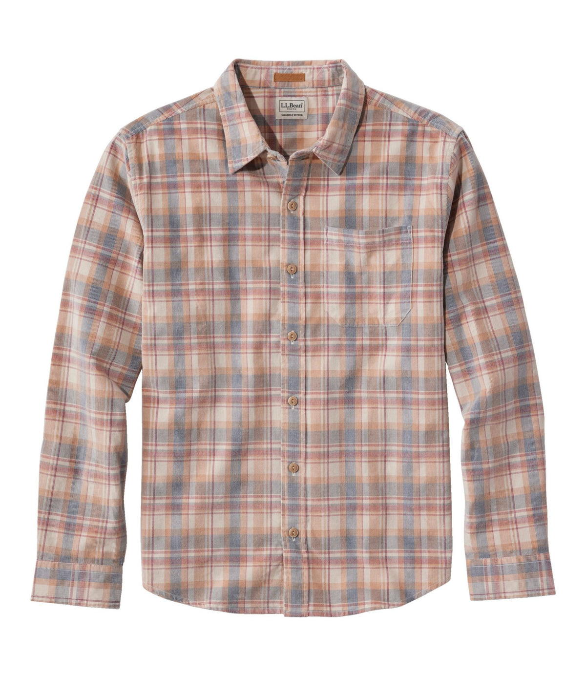 Men's Sunwashed Corduroy Shirt, Slightly Fitted Untucked Fit, Plaid