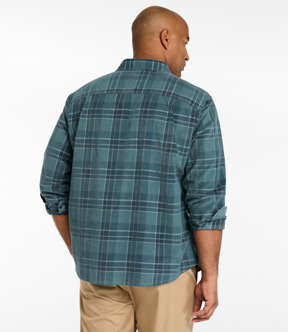 Men's Sunwashed Corduroy Shirt, Slightly Fitted Untucked Fit, Plaid