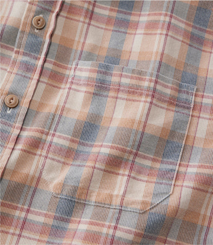 Men's Sunwashed Corduroy Shirt, Slightly Fitted Untucked Fit, Plaid