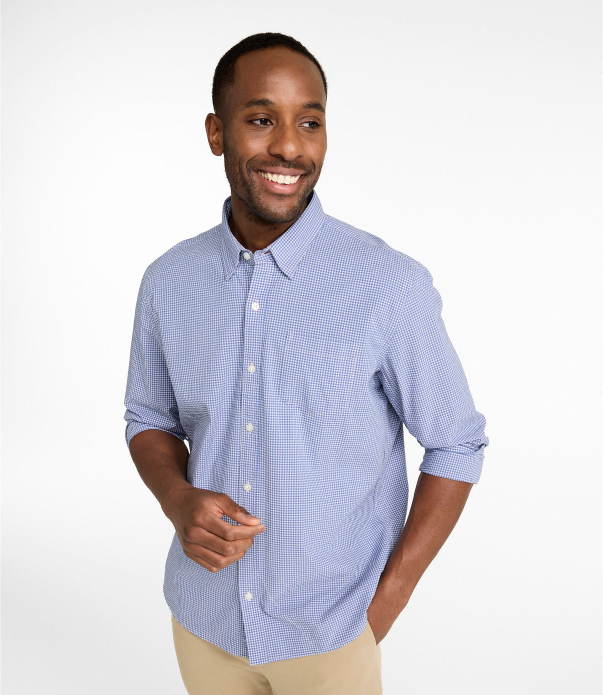 Men's Comfort Stretch Performance® Seersucker Shirt, Long-Sleeve, Slightly Fitted Untucked Fit, Plaid
