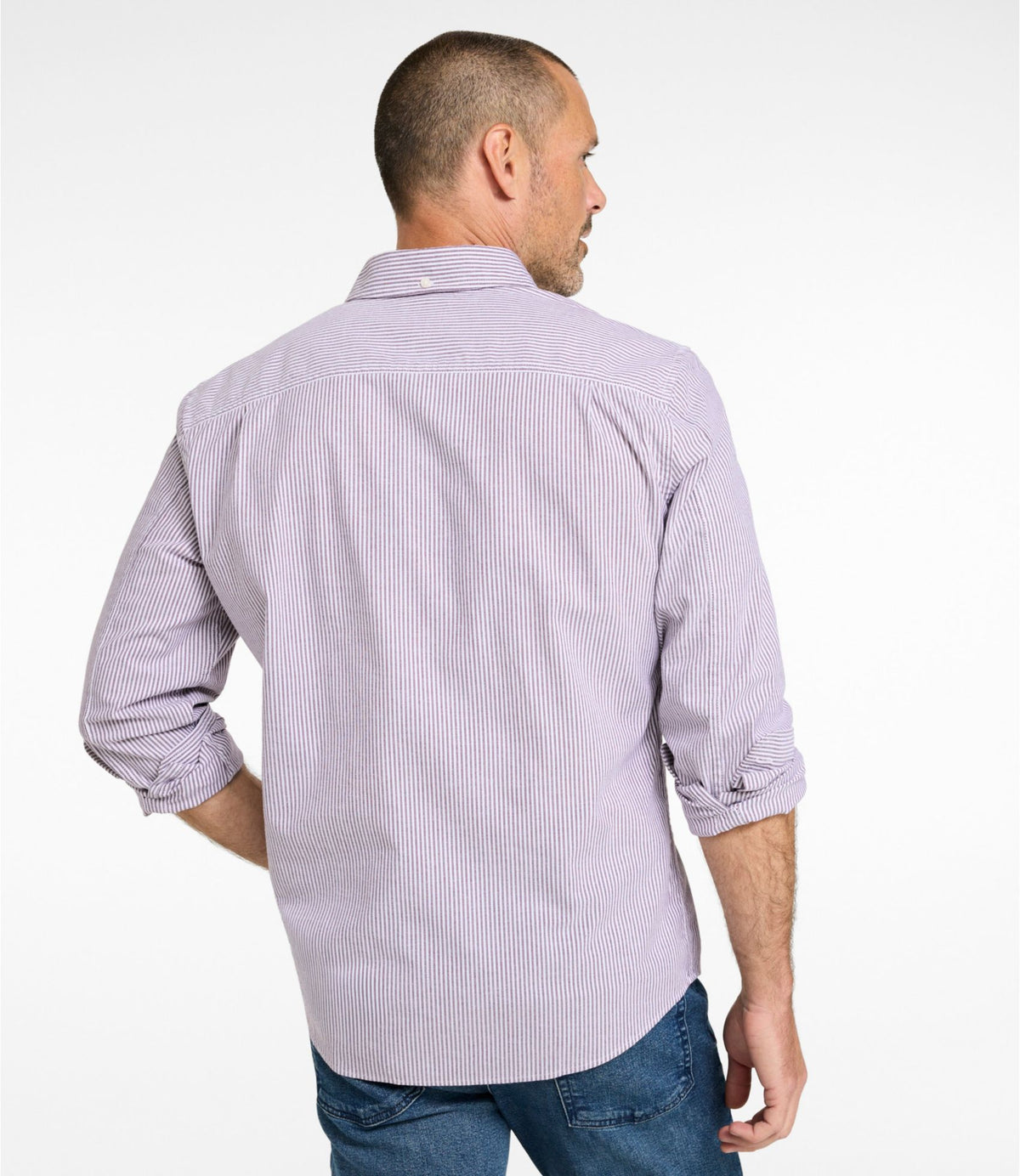 Men's Comfort Stretch Oxford Shirt, Slightly Fitted Untucked Fit, Stripe