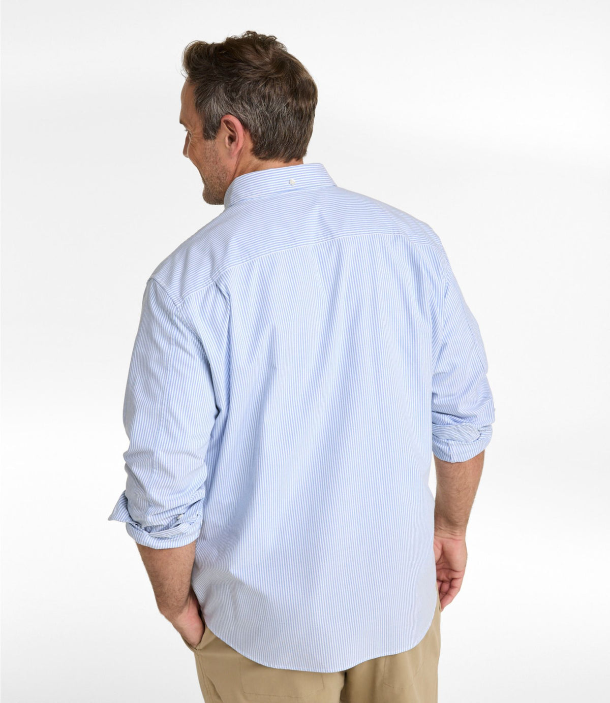 Men's Comfort Stretch Oxford Shirt, Slightly Fitted Untucked Fit, Stripe